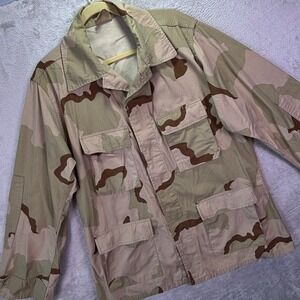 Vtg DJ Manufacturing Mens Jacket Large Tan 3 Color Desert Camo Combat Coat 1999